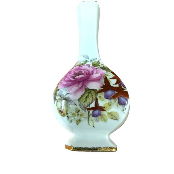 Vintage Fine Bone China Bud Vase Flambro "Summer Rose" Gold Trim Antique decor - Picture 2 of 5